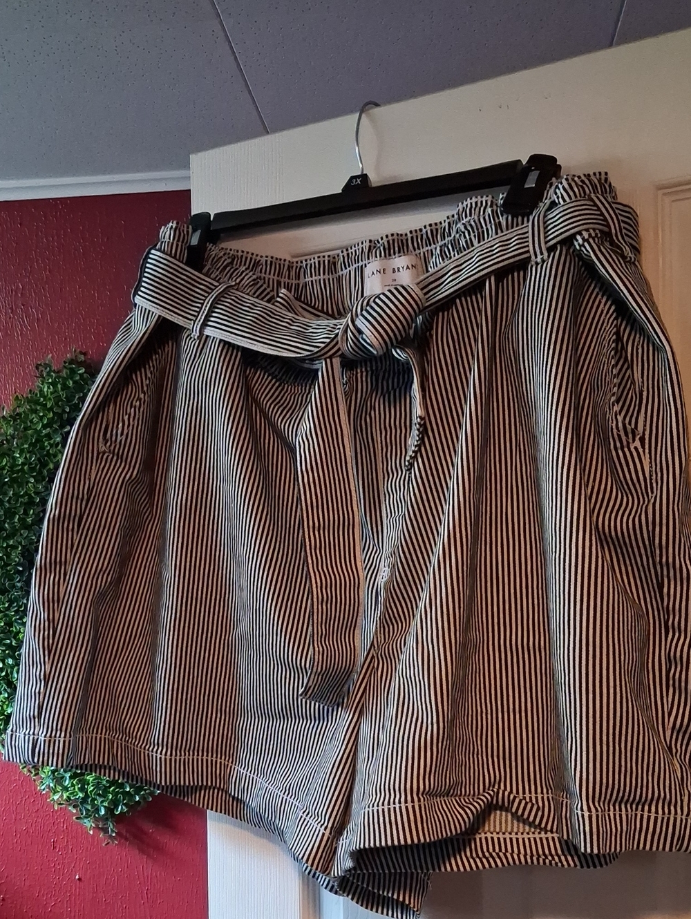 Lane Bryant Striped Paperbag Waist Tie Shorts - Black & White